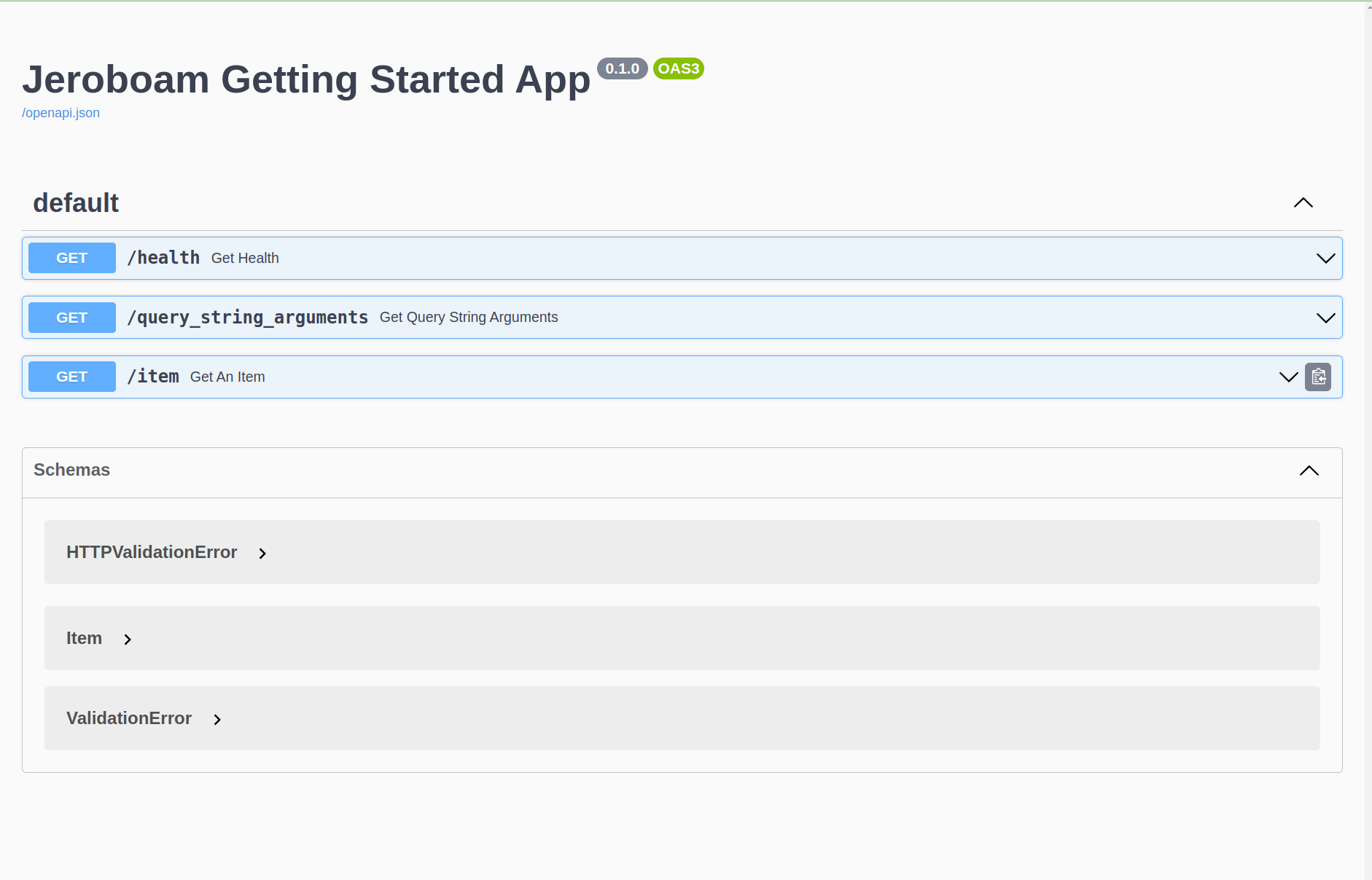 OpenAPI documentation page
